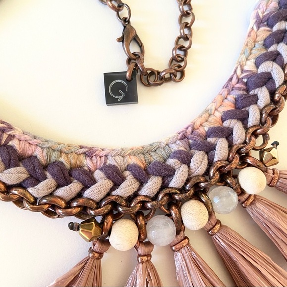 GUDBLING Boho Raffia Tassel & Crochet Statement Necklace - Picture 6 of 8